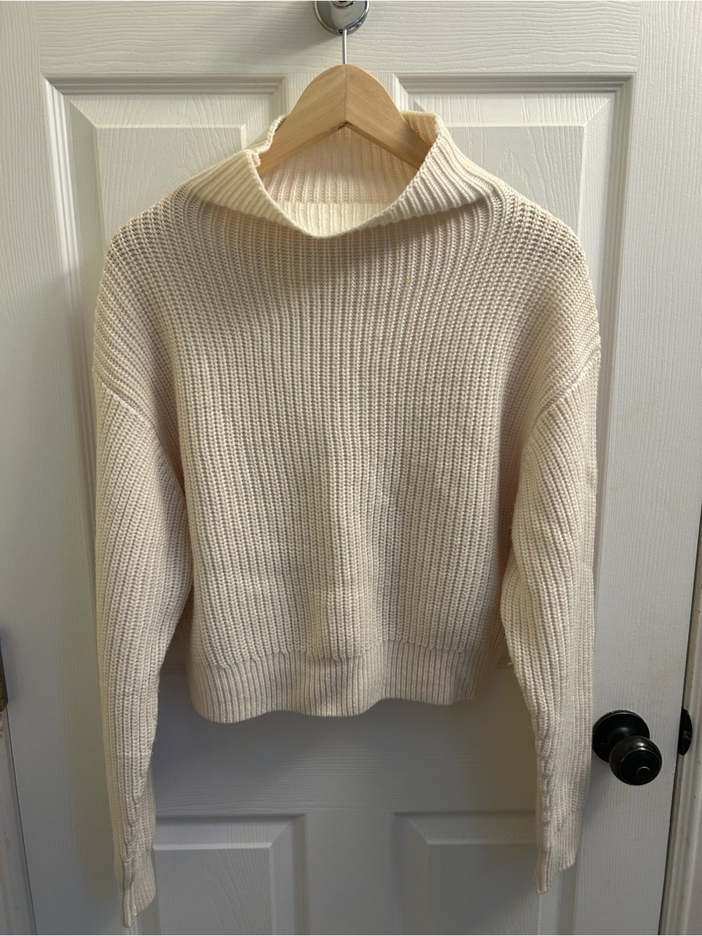Wilfred Cream Ribbed Cowl Neck Sweater merino wool